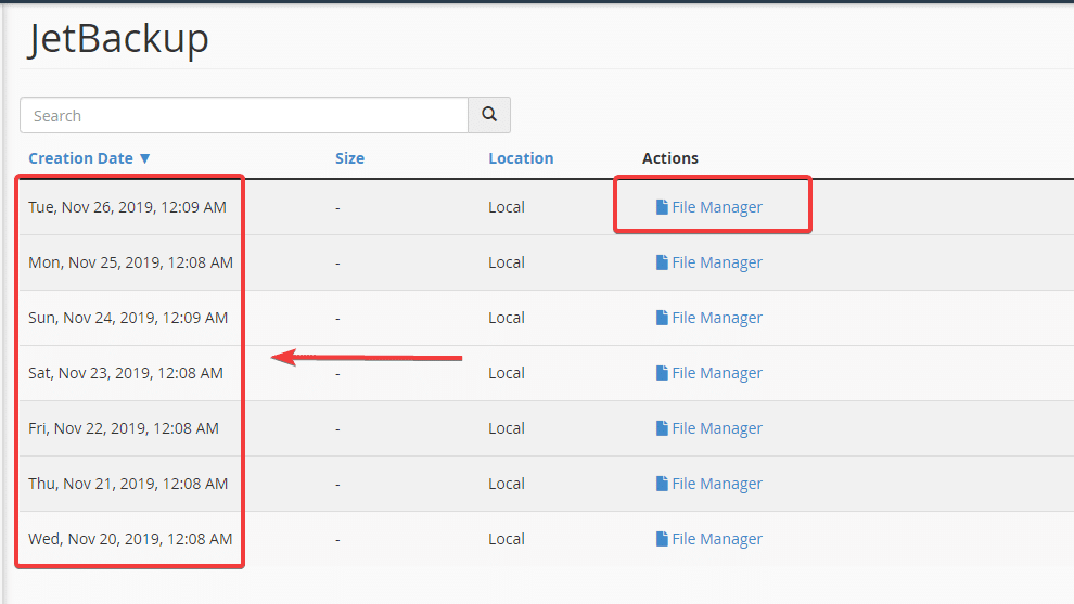 Chọn bản backup cần khôi phục