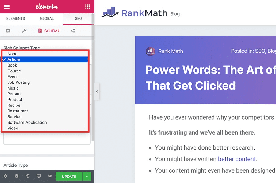 Combination of Rankmath &amp; Elementor