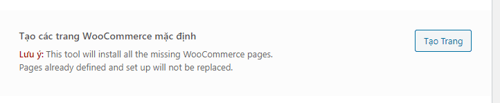 khôi phục các trang mặc định WooCommerce
