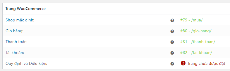 khôi phục các trang mặc định WooCommerce