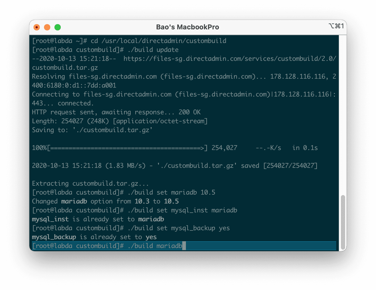 Nâng cấp MariaDB trên DirectAdmin - Upgrade MariaDB DirectAdmin