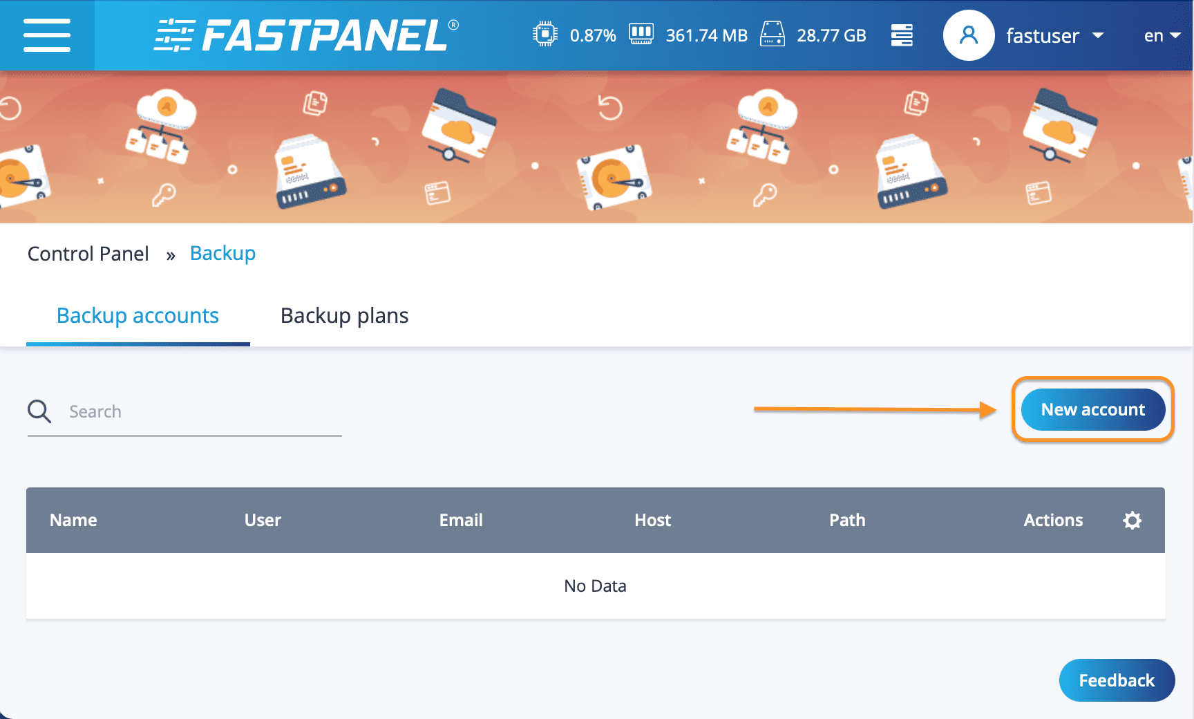 how to - backup FASTPANEL data to DropBox