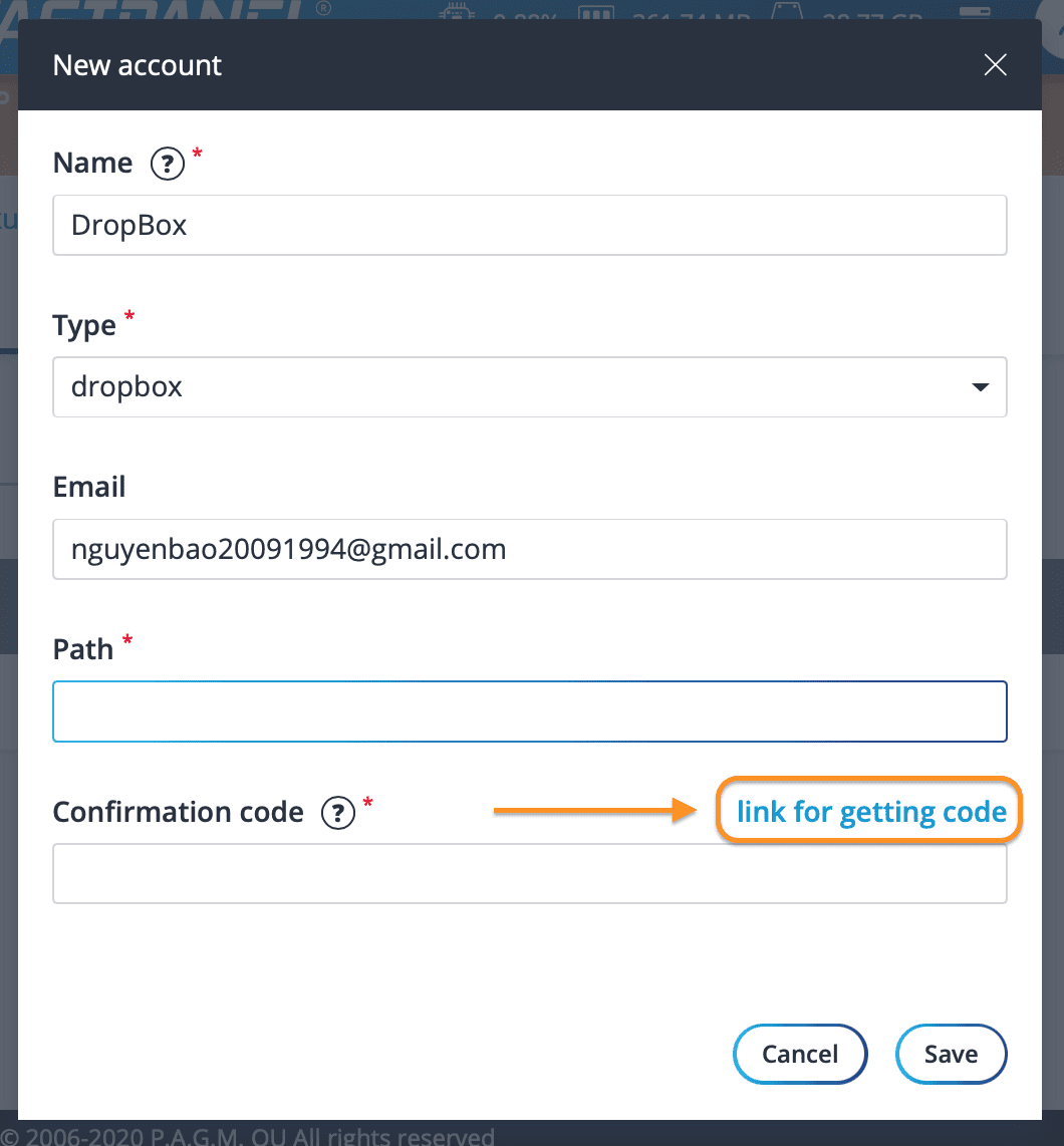 how to - backup FASTPANEL data to DropBox