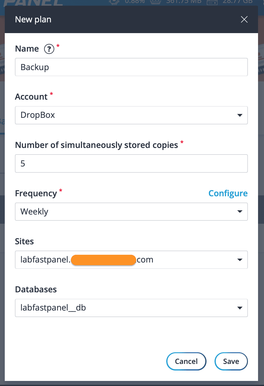 how to - backup FASTPANEL data to DropBox