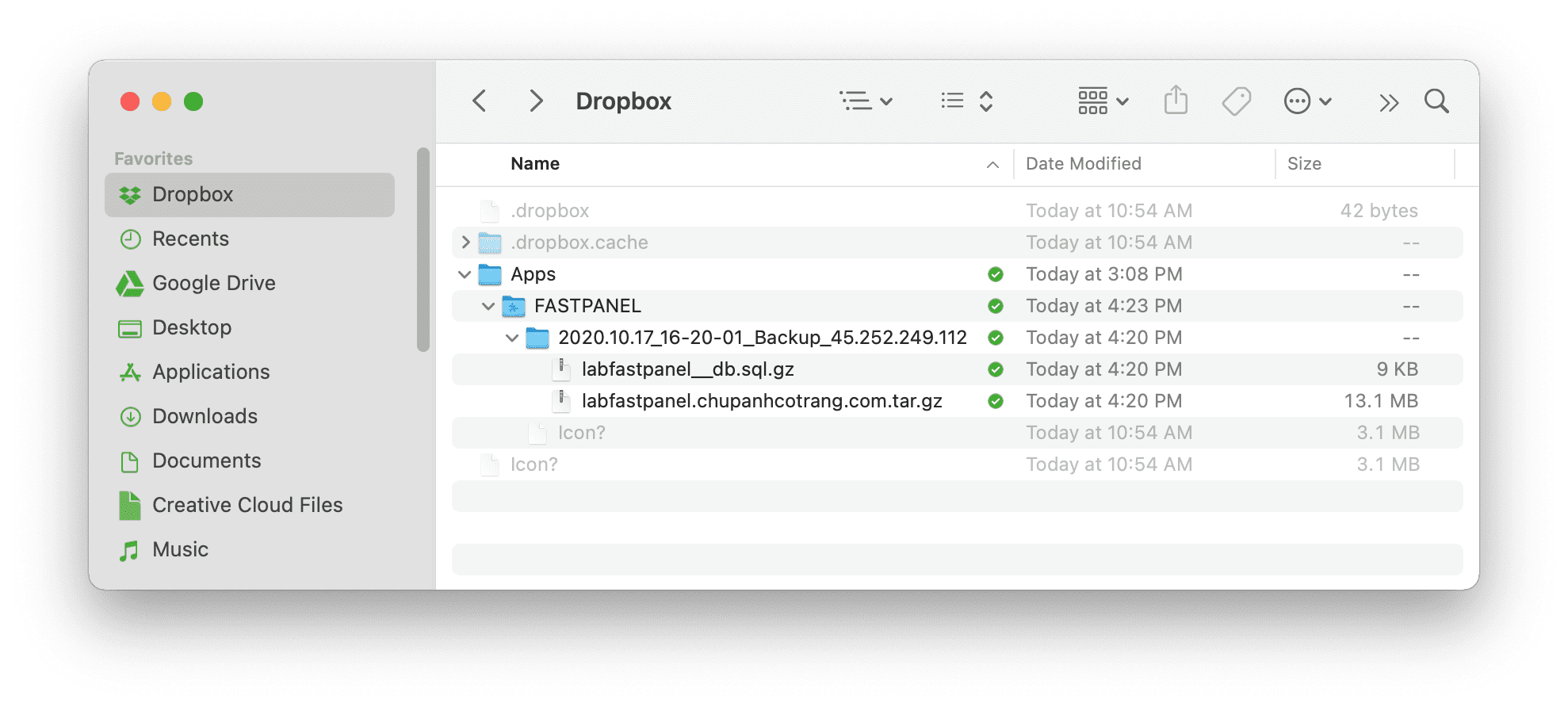 how to - backup FASTPANEL data to DropBox