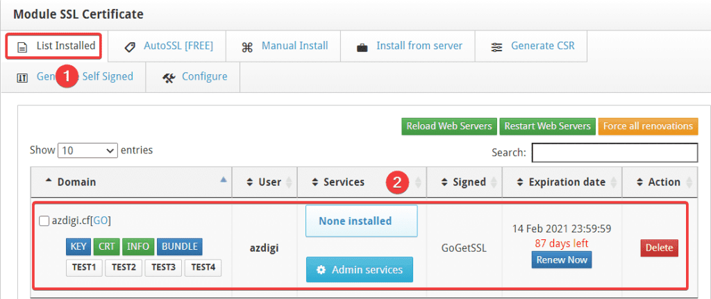 Cài đặt SSL có phí trên Centos Web Panel