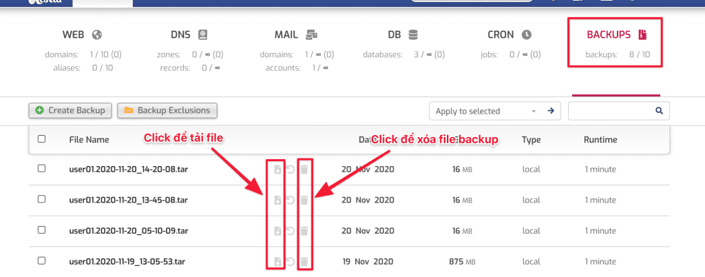 Backup Restore trên HestiaCP