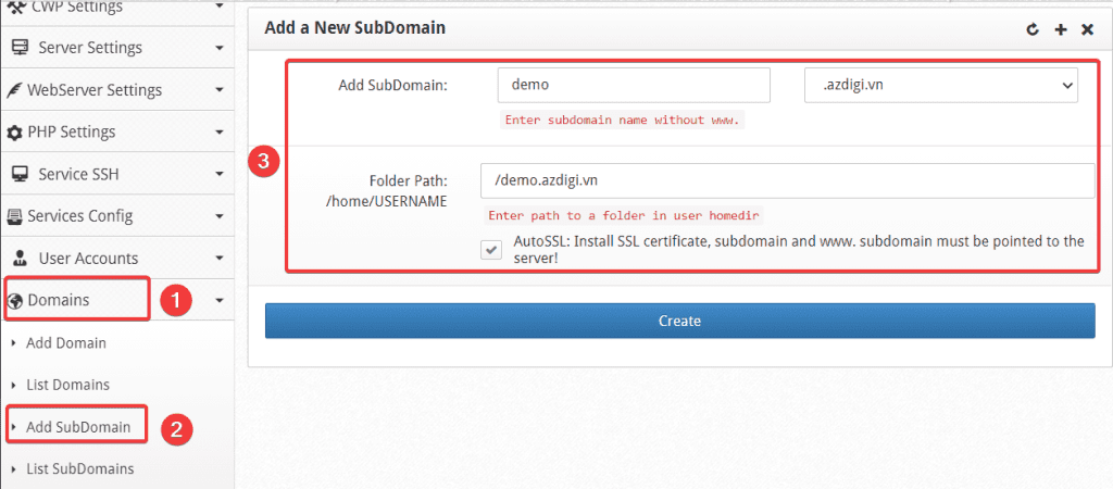 How to add an Addon/SubDomain to Centos Web Panel