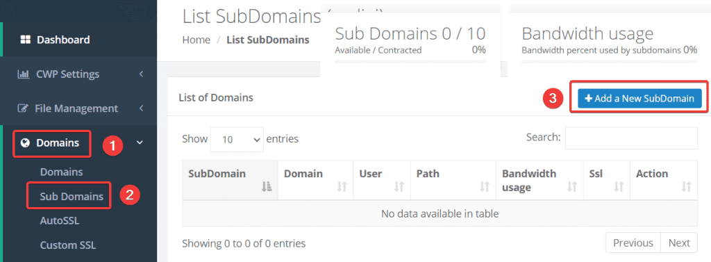 How to add an Addon/SubDomain to Centos Web Panel