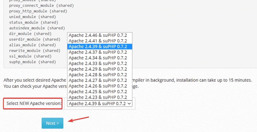 upgrade Apache on Centos Web Panel