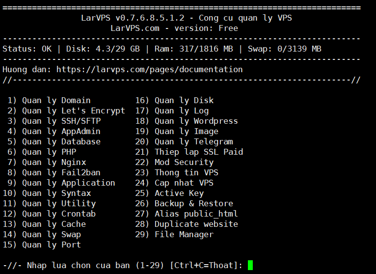 Cài đặt LarVPS lên Centos 8