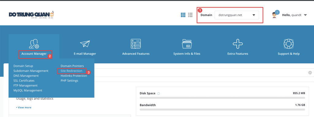 Site Redirects trên DirectAdmin