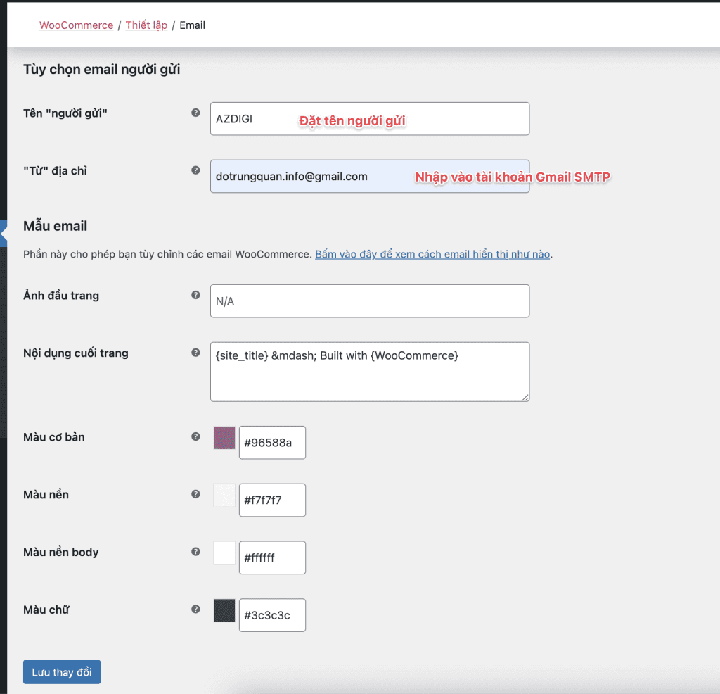 cấu hình mail thông báo đơn hàng trên Woocommerce