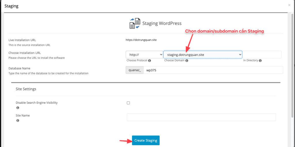 Hướng dẫn sử dụng WordPress Staging trên cPanel