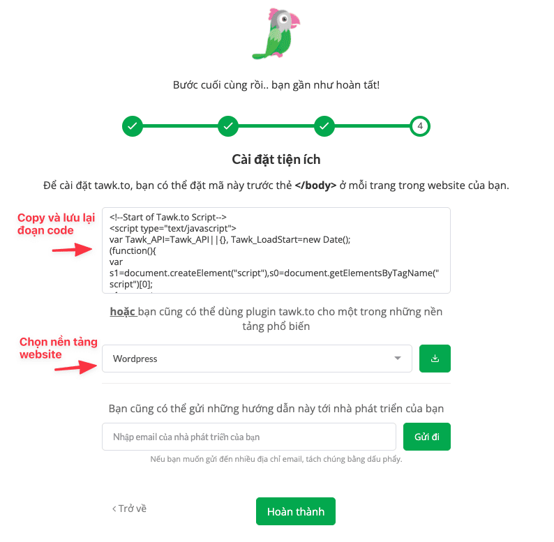 Cài đặt Tawk.to lên website Wordpress