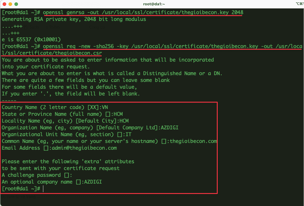 Tạo CSR trên Linux sử dụng OpenSSL 