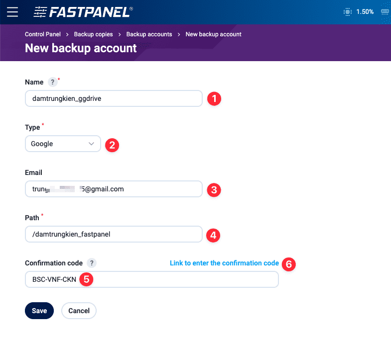 Hướng dẫn backup dữ liệu FastPanel lên Google Drive