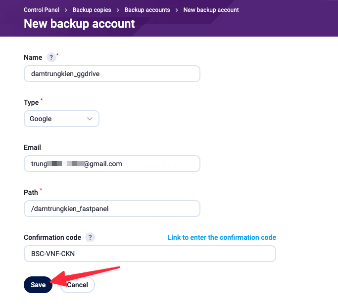 Hướng dẫn backup dữ liệu FastPanel lên Google Drive