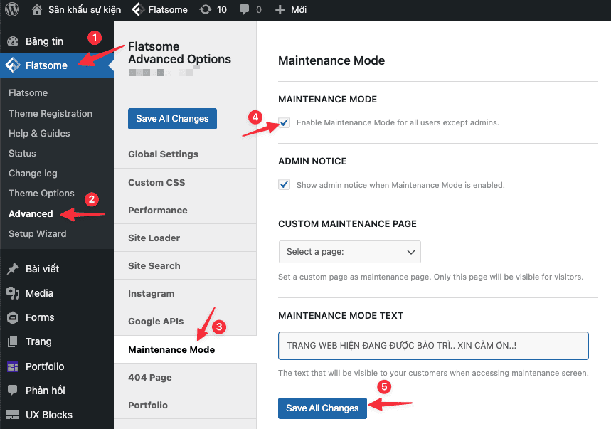 Bật chế độ bảo trì website trên theme Flatsome