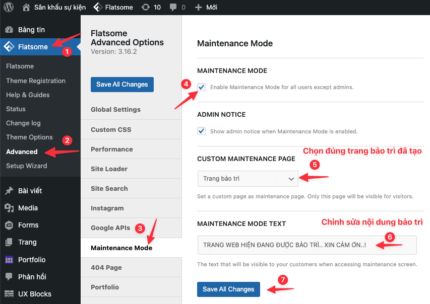 Bật chế độ bảo trì website trên theme Flatsome