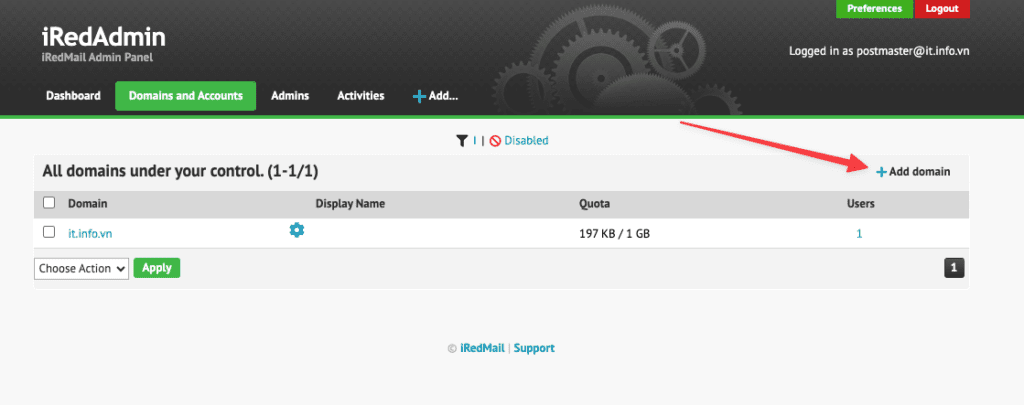Hướng dẫn thêm tên miền trên iRedMail