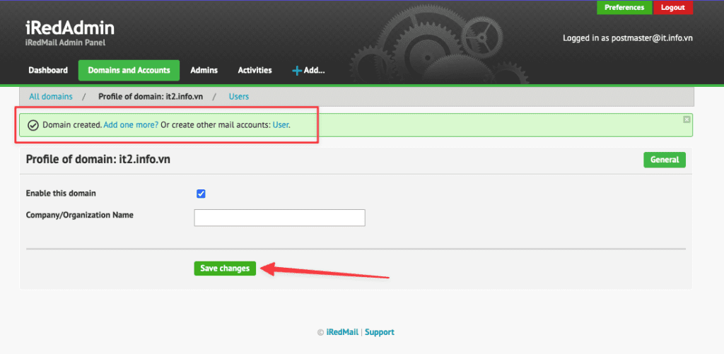 Hướng dẫn thêm tên miền trên iRedMail