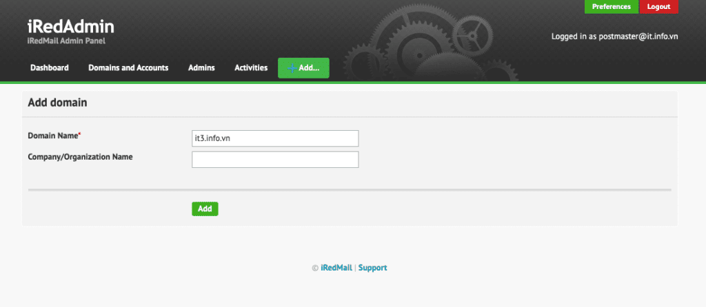 Hướng dẫn thêm tên miền trên iRedMail