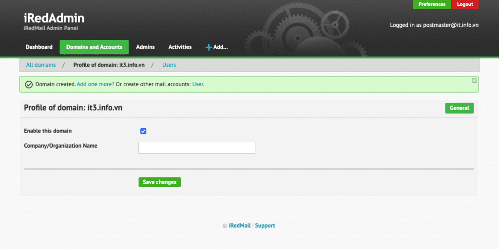 Hướng dẫn thêm tên miền trên iRedMail