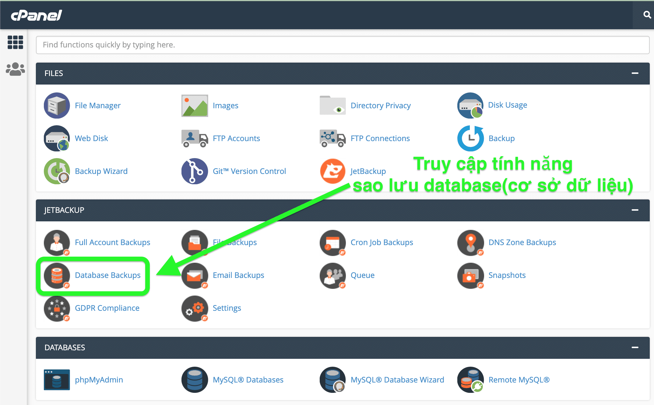 Database backups feature on cPanel