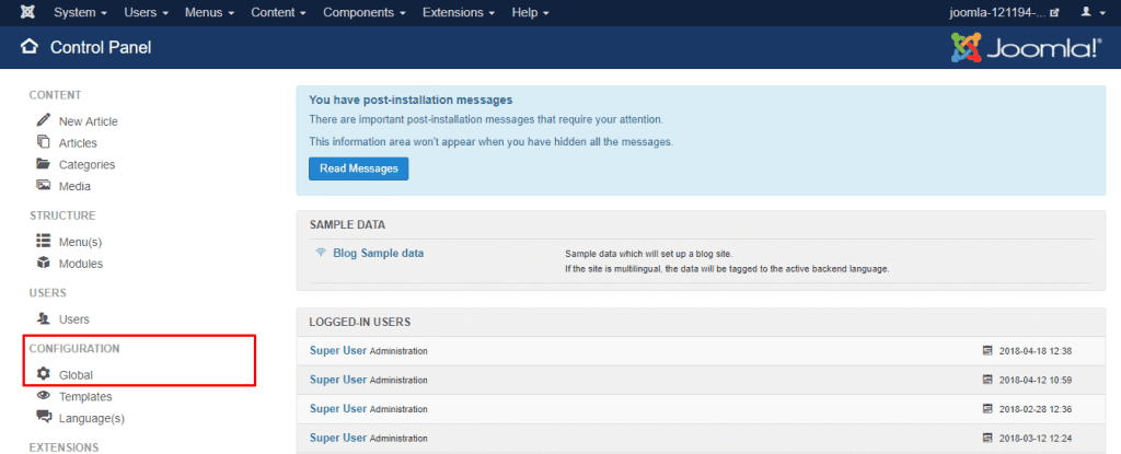 joomla settings global