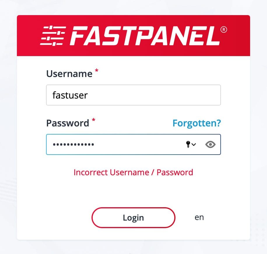 reset FASTPANEL password