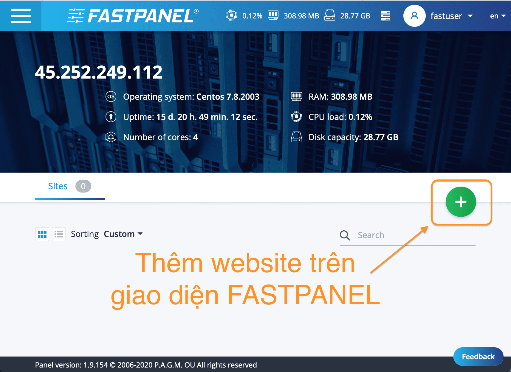 cài đặt WordPress lên FASTPANEL