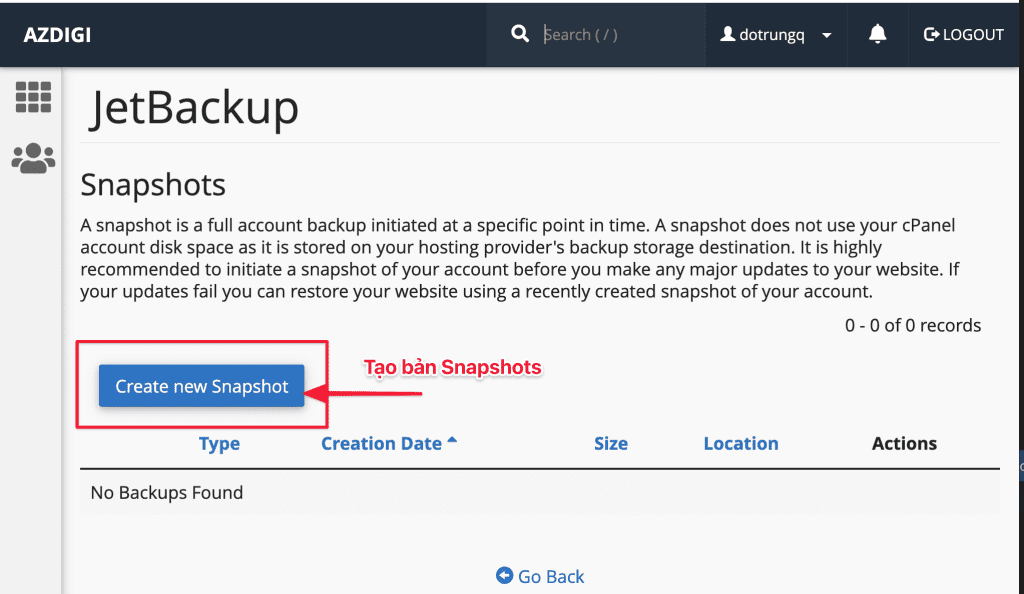 Hướng dẫn sử dụng Snapshots trong JetBackup