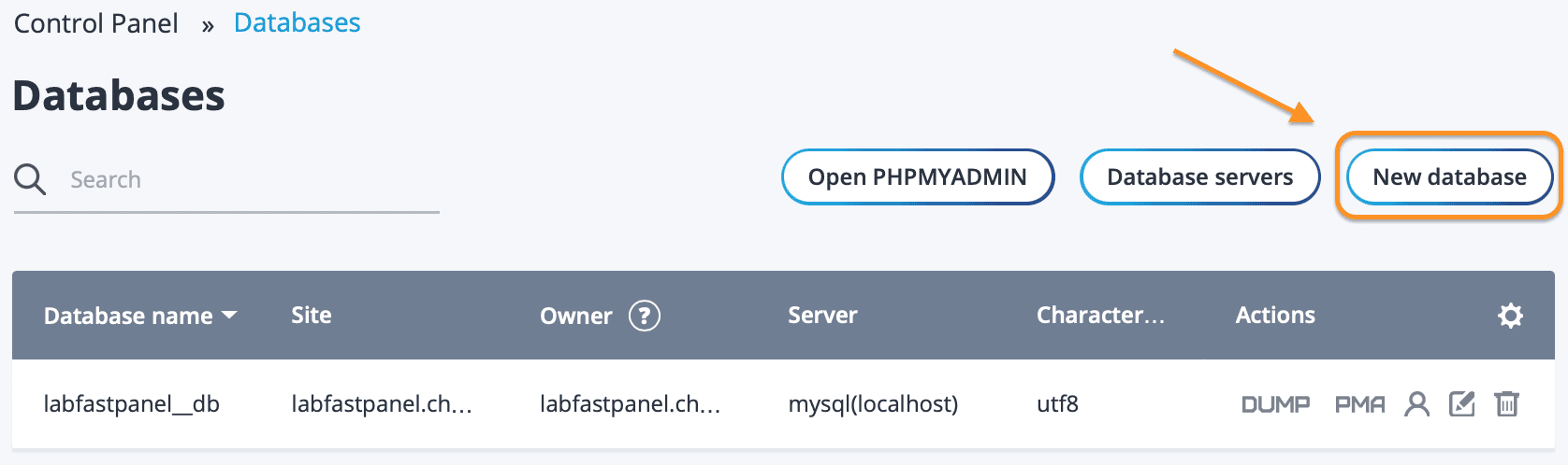 tạo database trên FASTPANEL - how to create database FASTPANEL