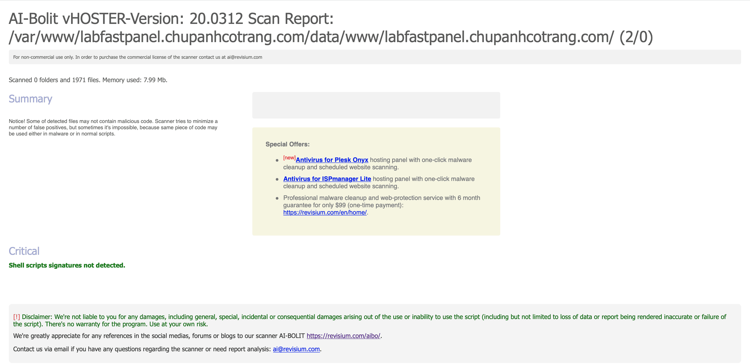 Scan malicious code on FASTPANEL