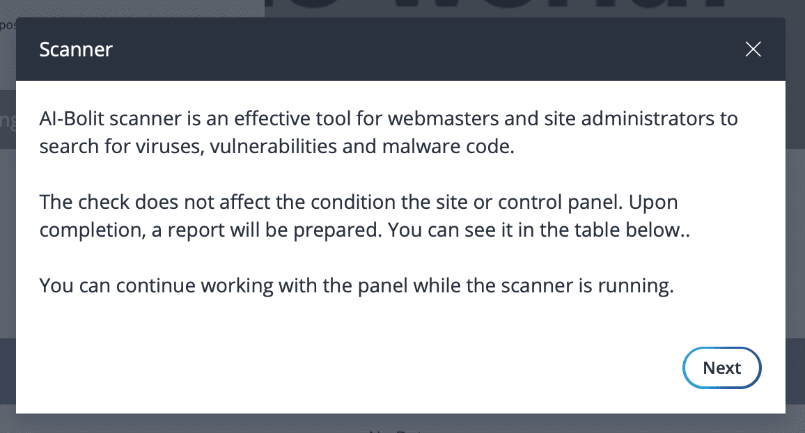 Scan malicious code on FASTPANEL