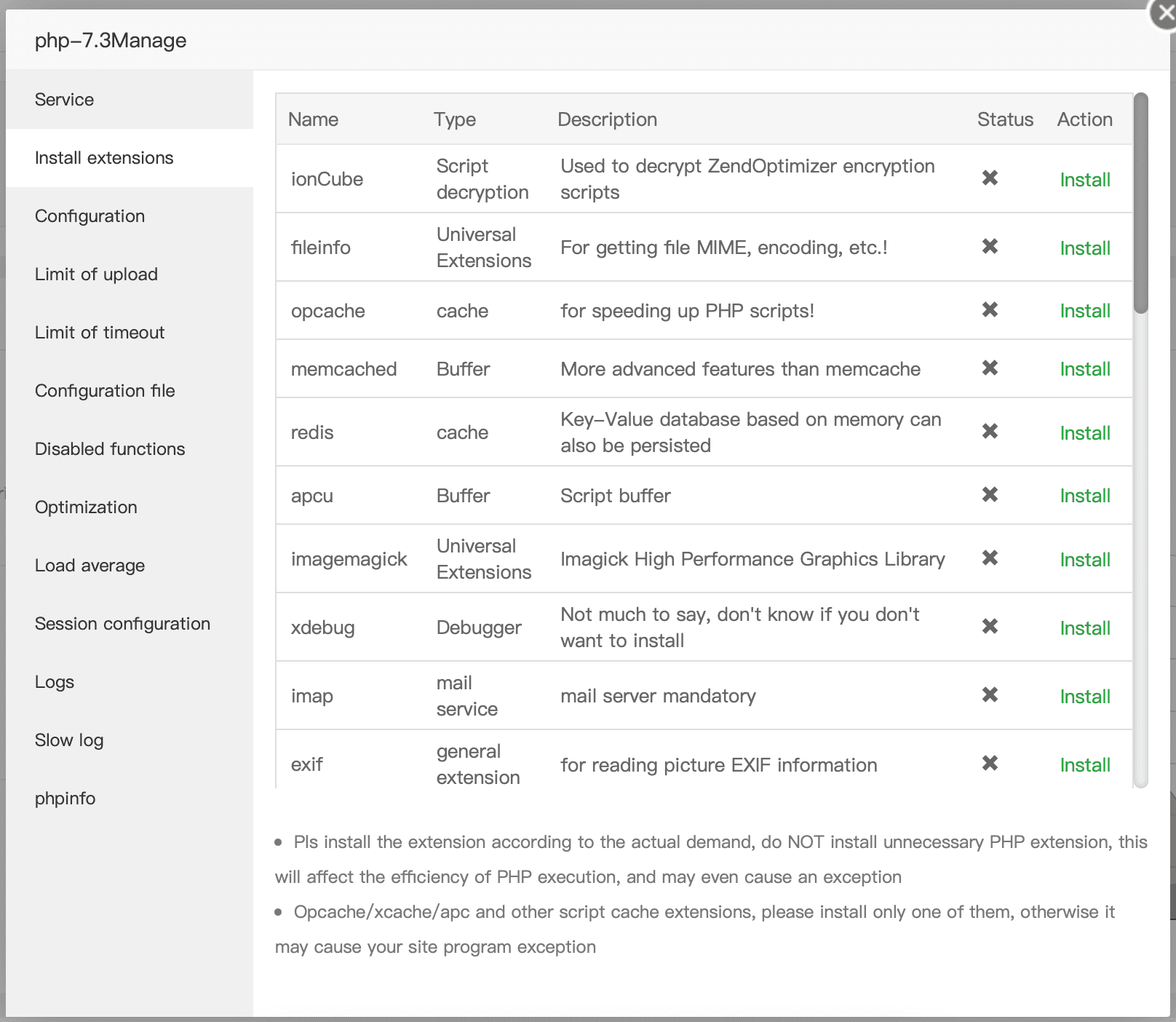 install enable - Kích hoạt OPCache trên aaPanel