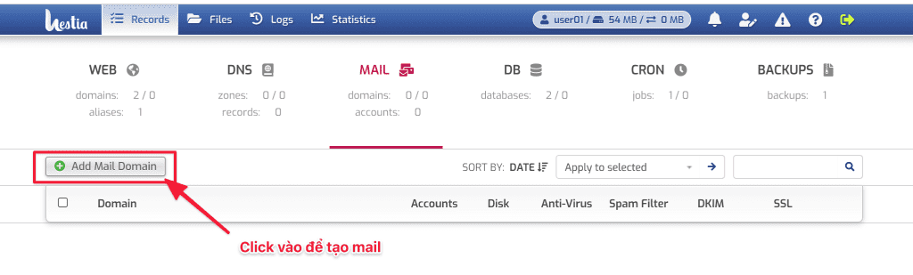 tạo Email trên HestiaCP