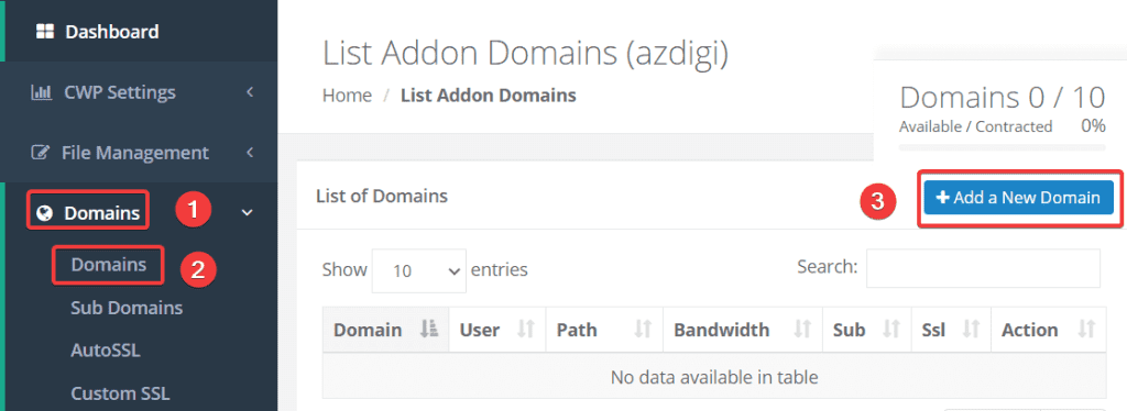 How to add an Addon/SubDomain to Centos Web Panel