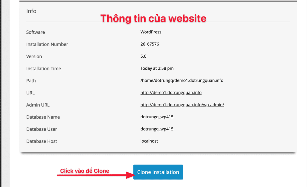 Clone website bằng WordPress Manager