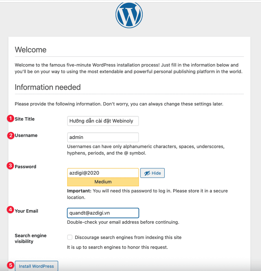 Install WordPress on Webinoly