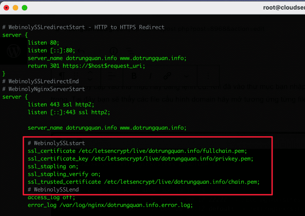 install SSL on Webinoly