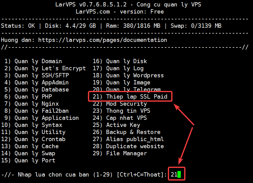 Cài đặt SSL trả phí trên LarVPS