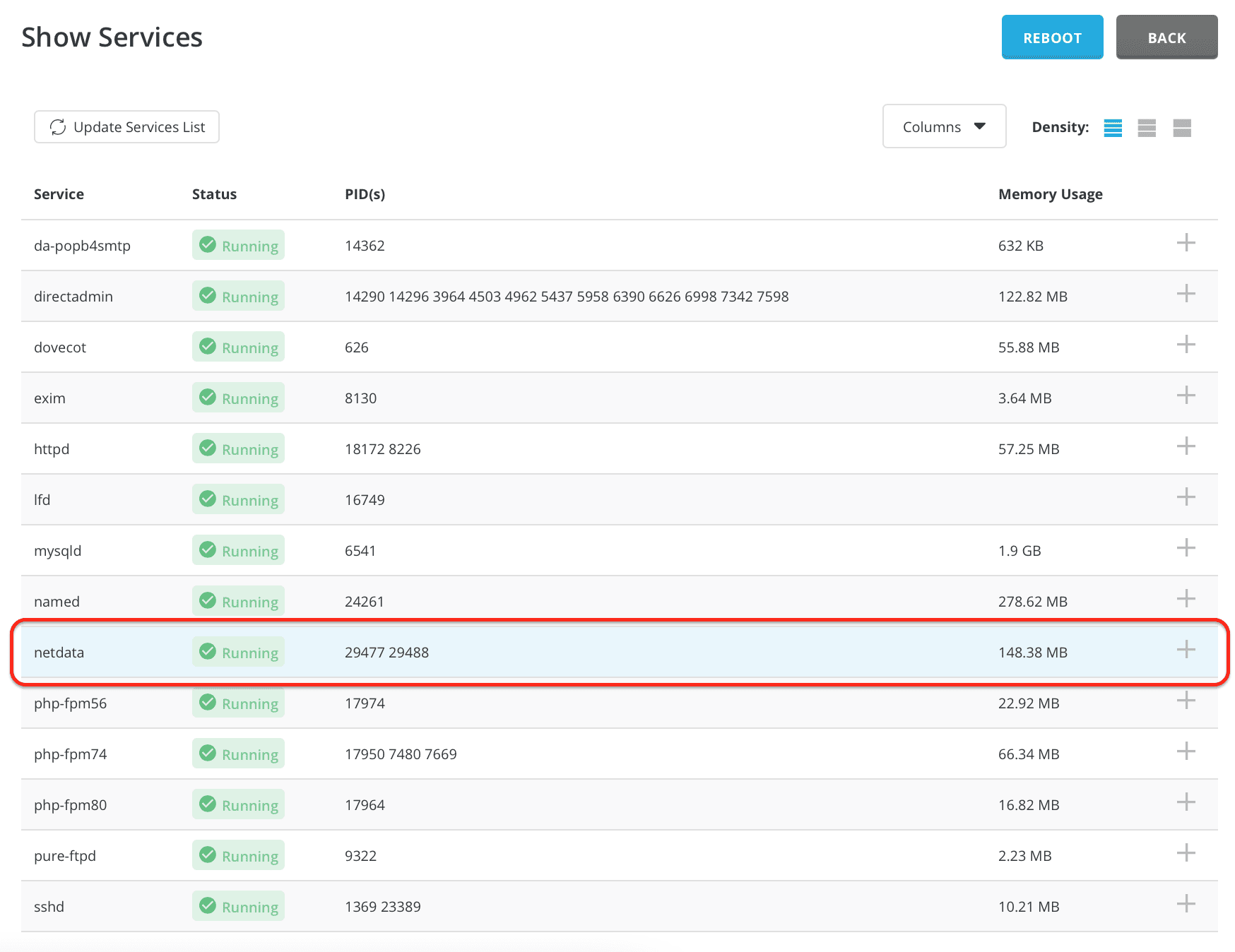 Changing startup services with DirectAdmin