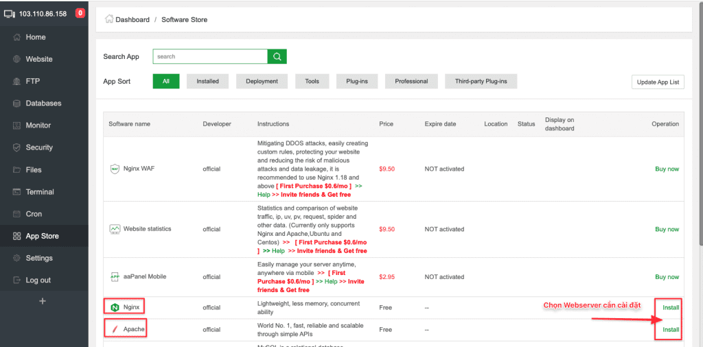 Cách chuyển đổi Webserver trên trên AAPANEL
