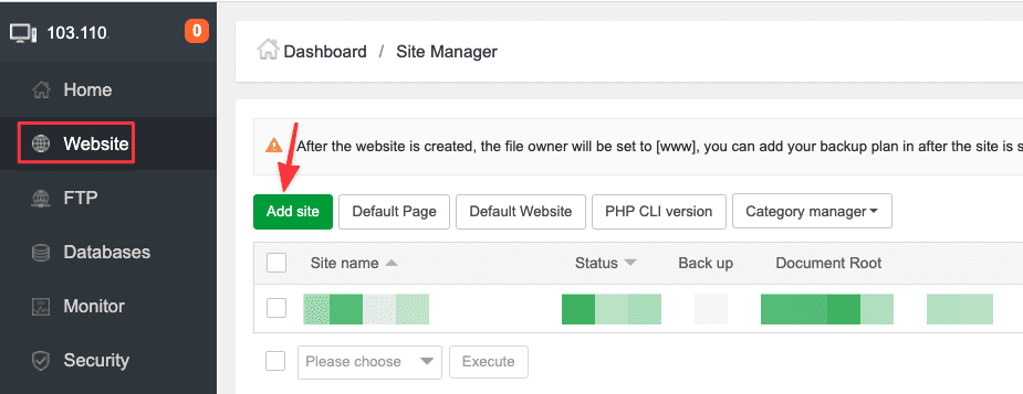 Change default page when accessing IP on aaPanel