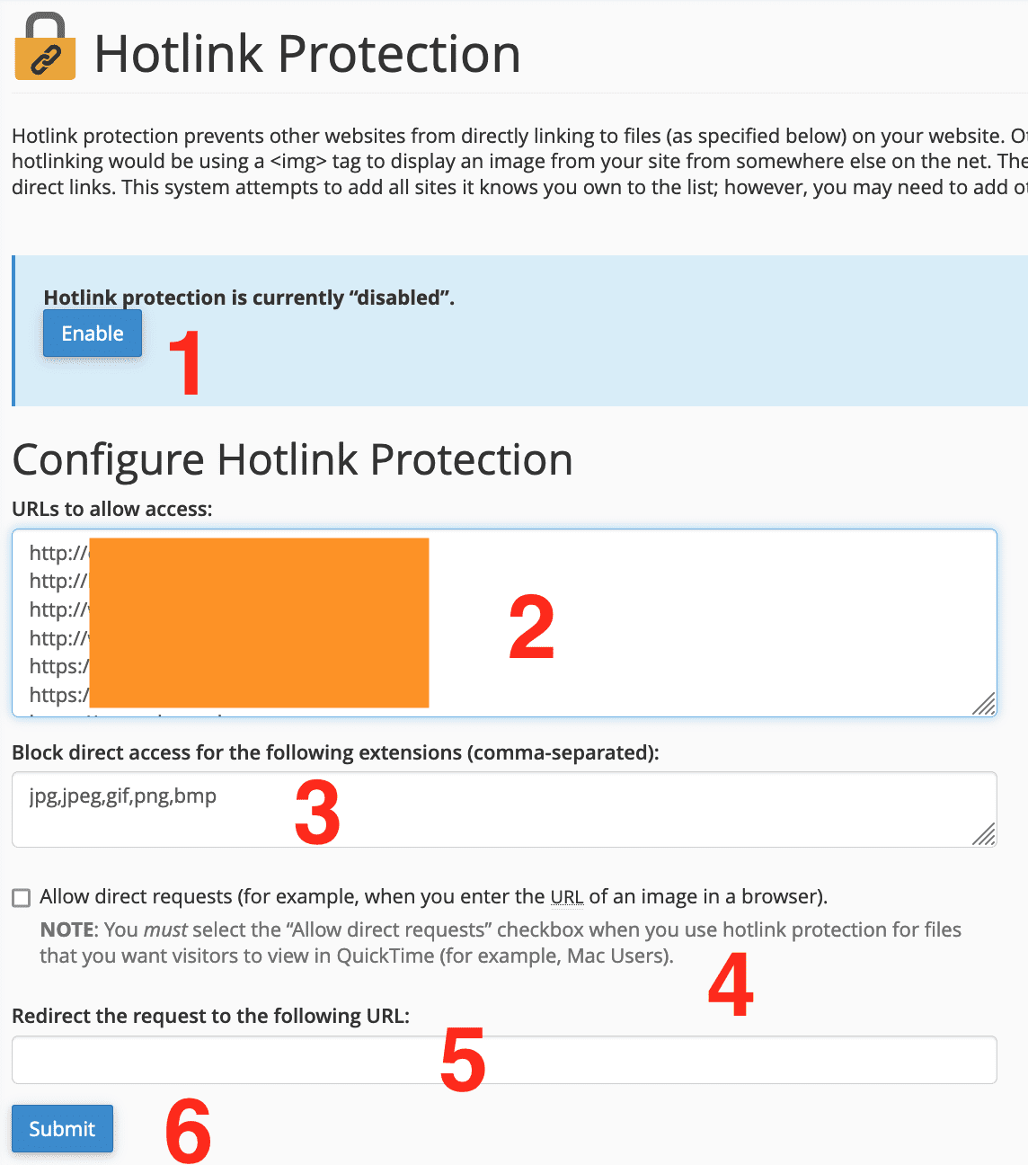 chặn nhúng hình ảnh-Hotlink Protection-cpanel
