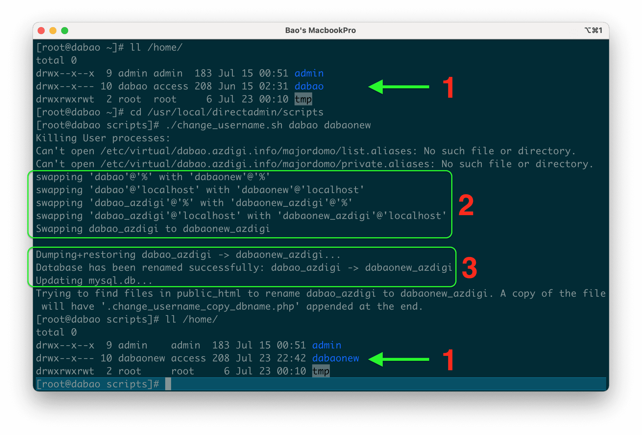 How to change the username in DirectAdmin