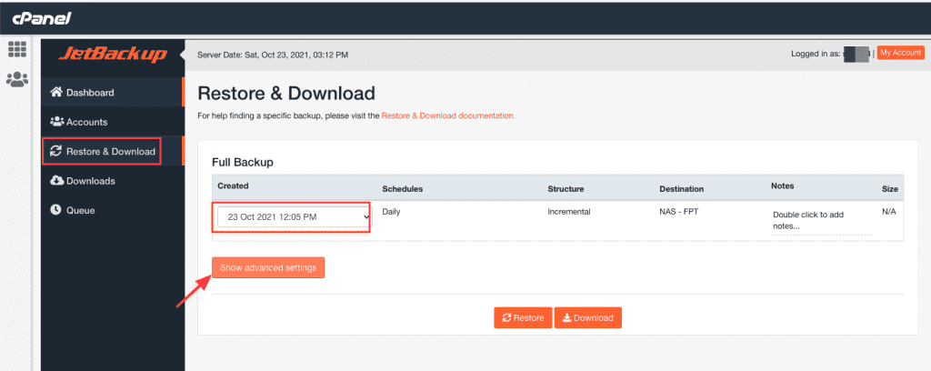 Hướng dẫn sử dụng Jetbackup 5 trên cPanel