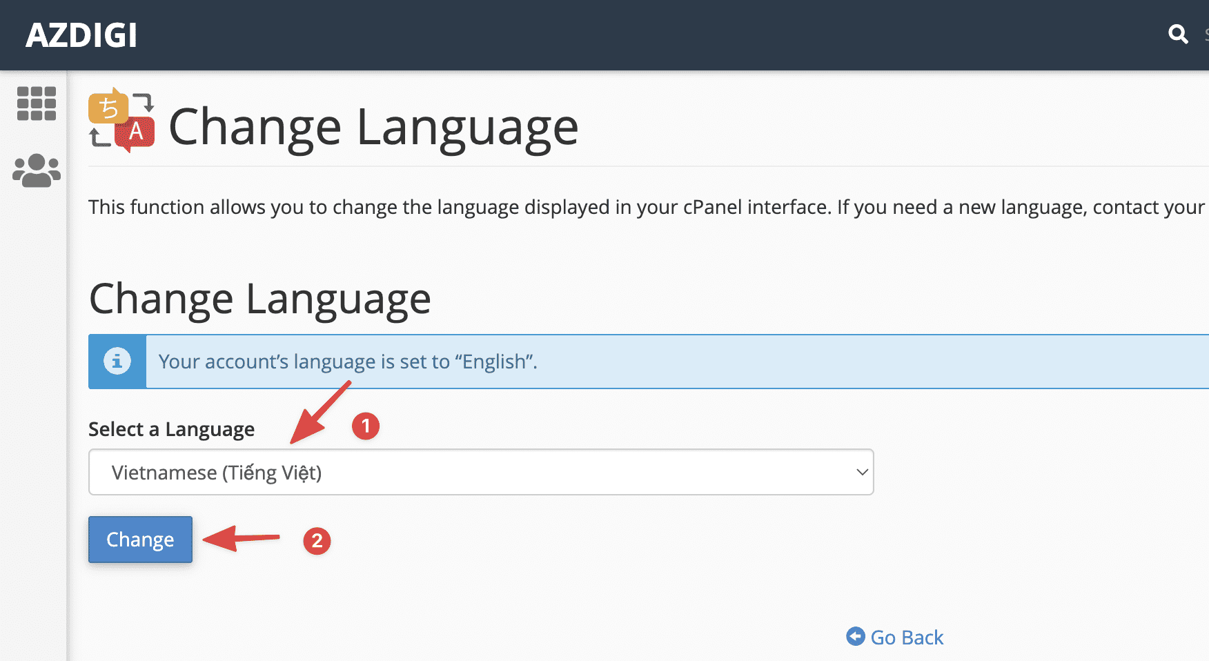 Thay đổi ngôn ngữ và giao diện cPanel